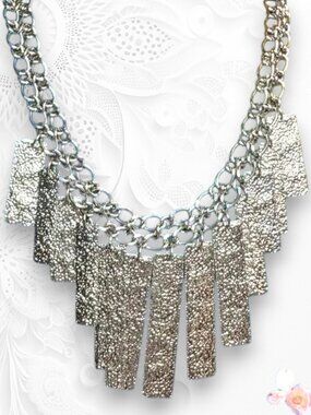 Nena Silver-Tone Textured Jingle Fringe Statement Necklace 479